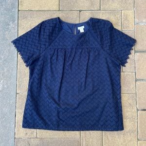 J. Crew Navy Blue Eyelet Short Sleeve Top
